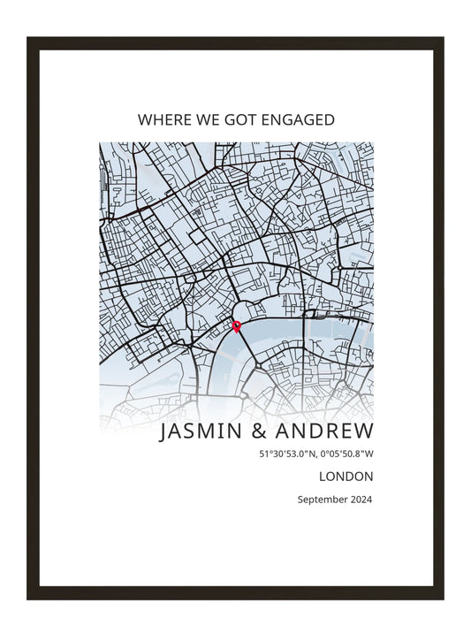 Where We Got Engaged Square Modern Map Poster Print
