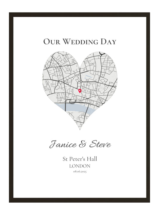 Our Wedding Day - Heart Shape Wedding Map Print