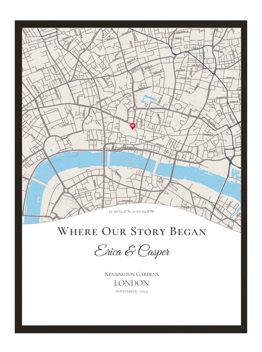 Where Our Story Began - Wave Shape - Personalised Anniversary Map Print
