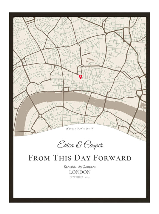 From This Day Forward - Wave Shaped - Personalised Anniversary Map Print