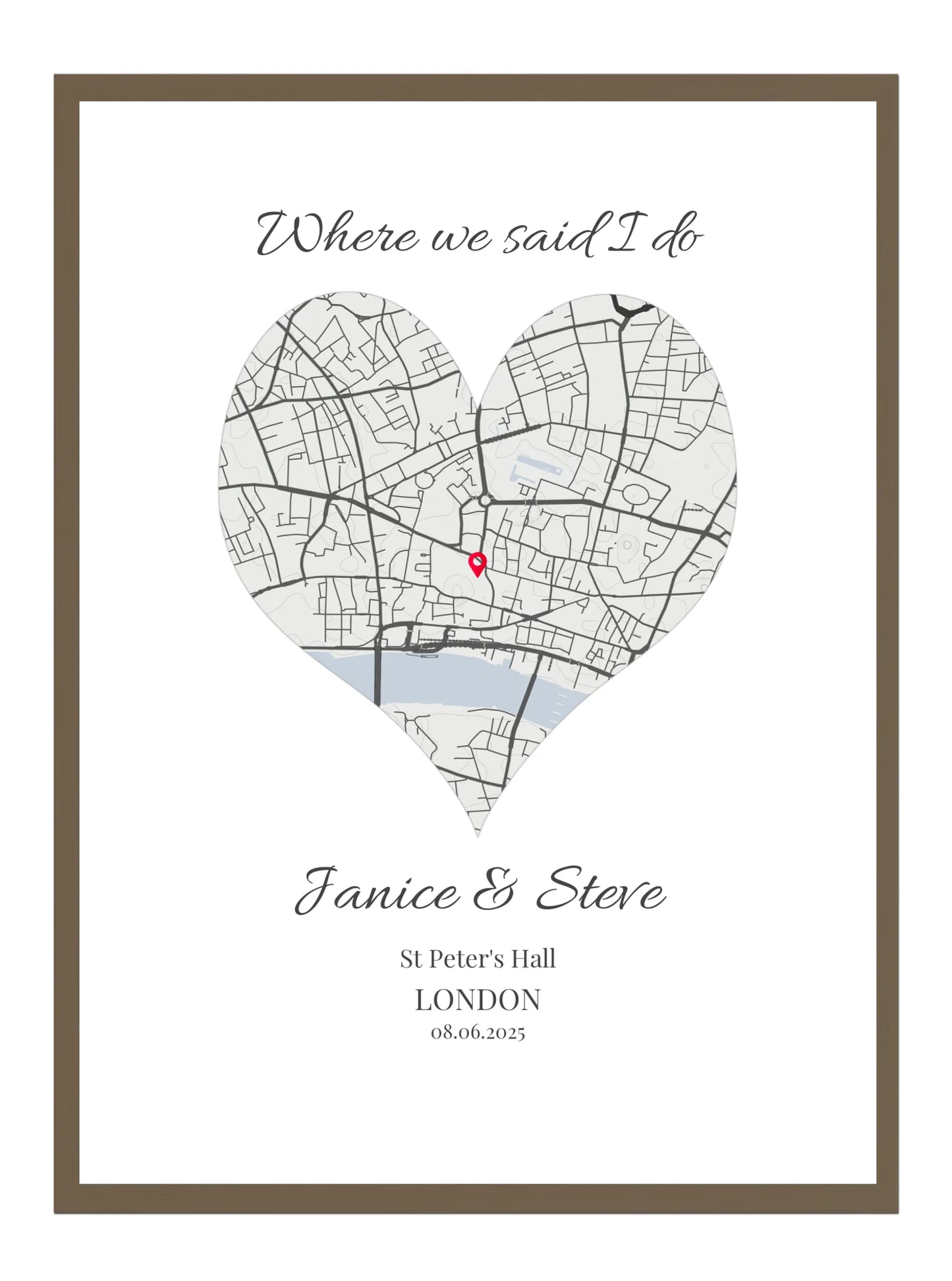 Where we said I do - Heart Shape Wedding Map Print
