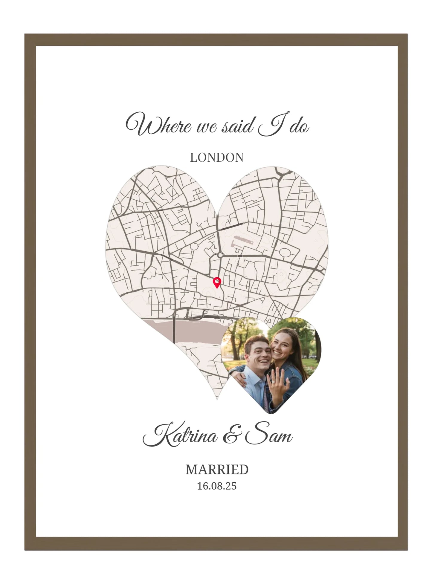 Where we said I do -Heart Shape Photo Wedding Map Print