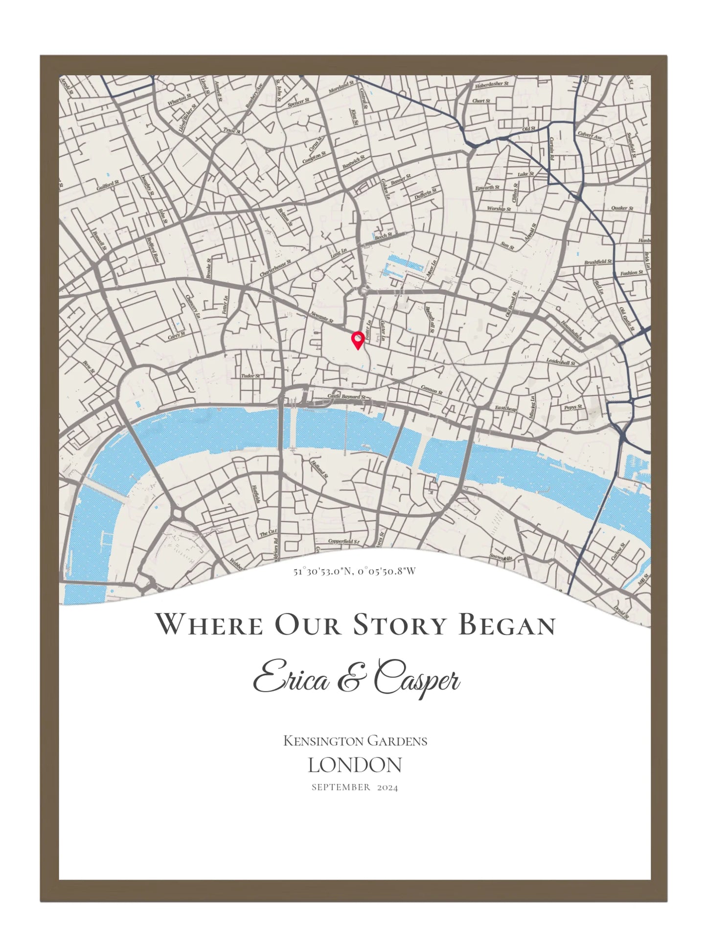 Where Our Story Began - Wave Shape - Personalised Anniversary Map Print