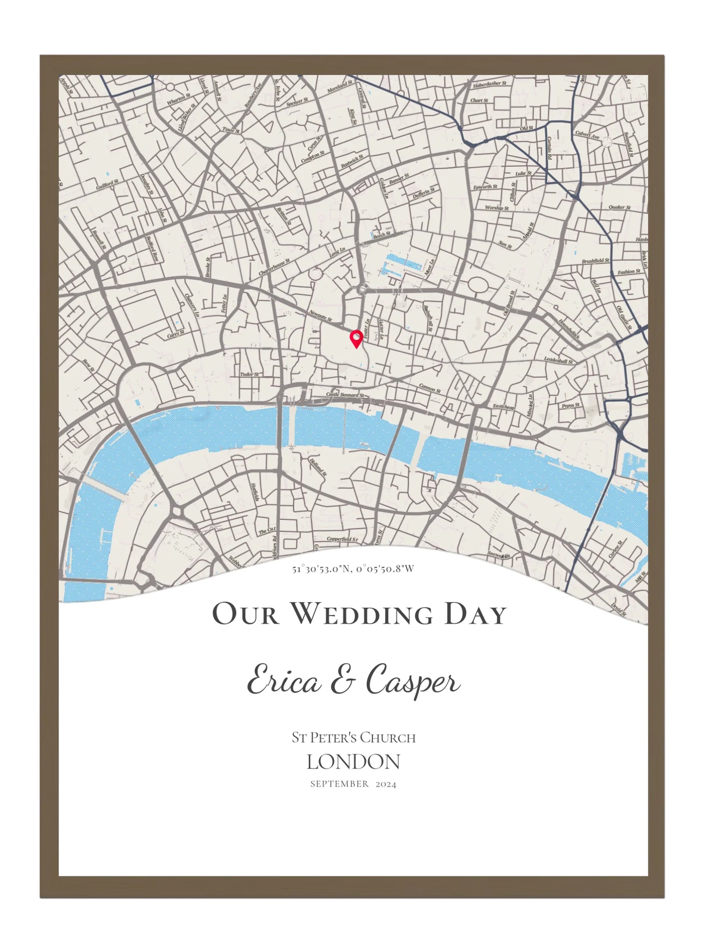 Our Wedding Day - Wave Shape Wedding Map Print