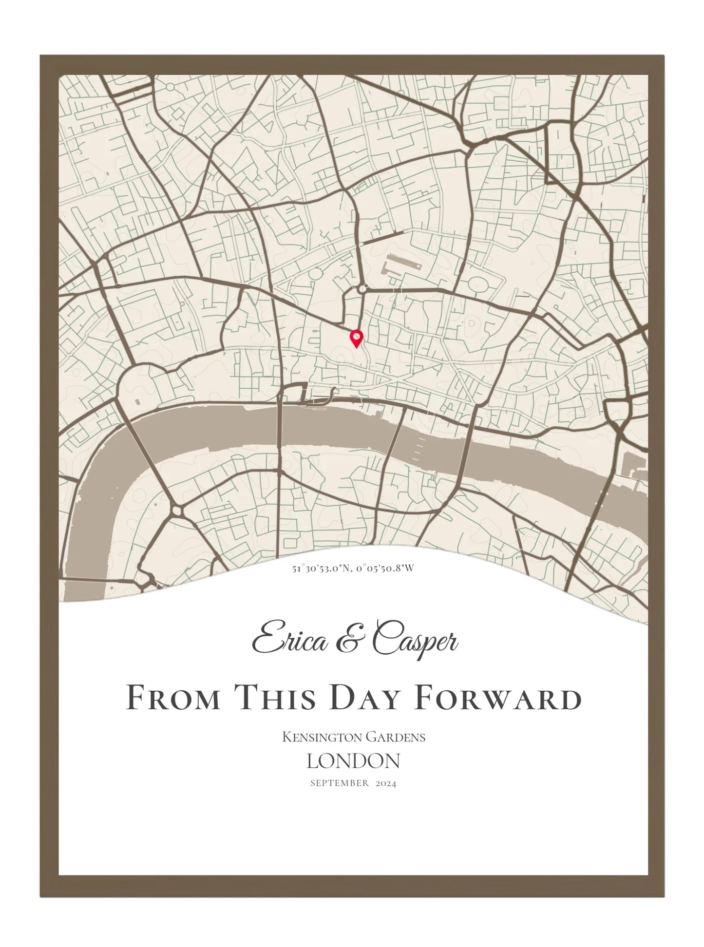 From This Day Forward - Wave Shaped - Personalised Anniversary Map Print