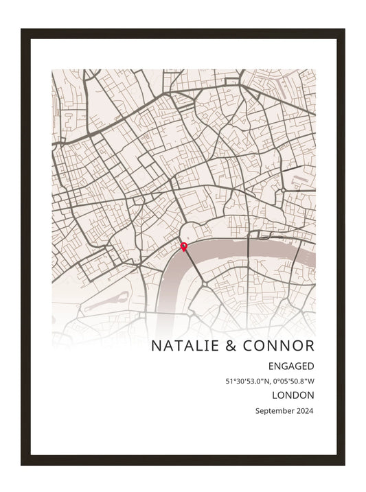 Engagement Portrait Map Poster Print - Personalised