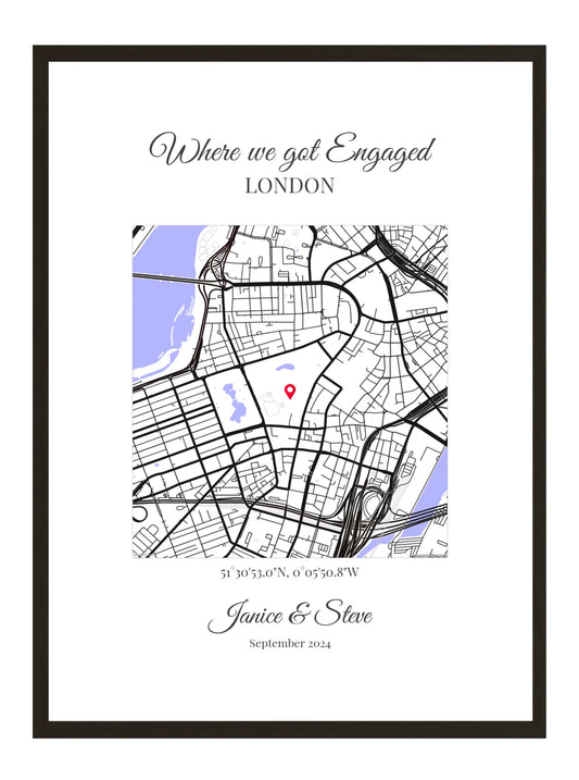 Engagement Square Map Classic Script Poster Print - Personalised