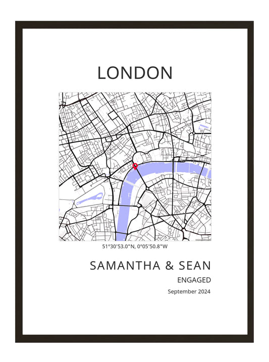Engagement Square Map Modern Poster Print - Personalised