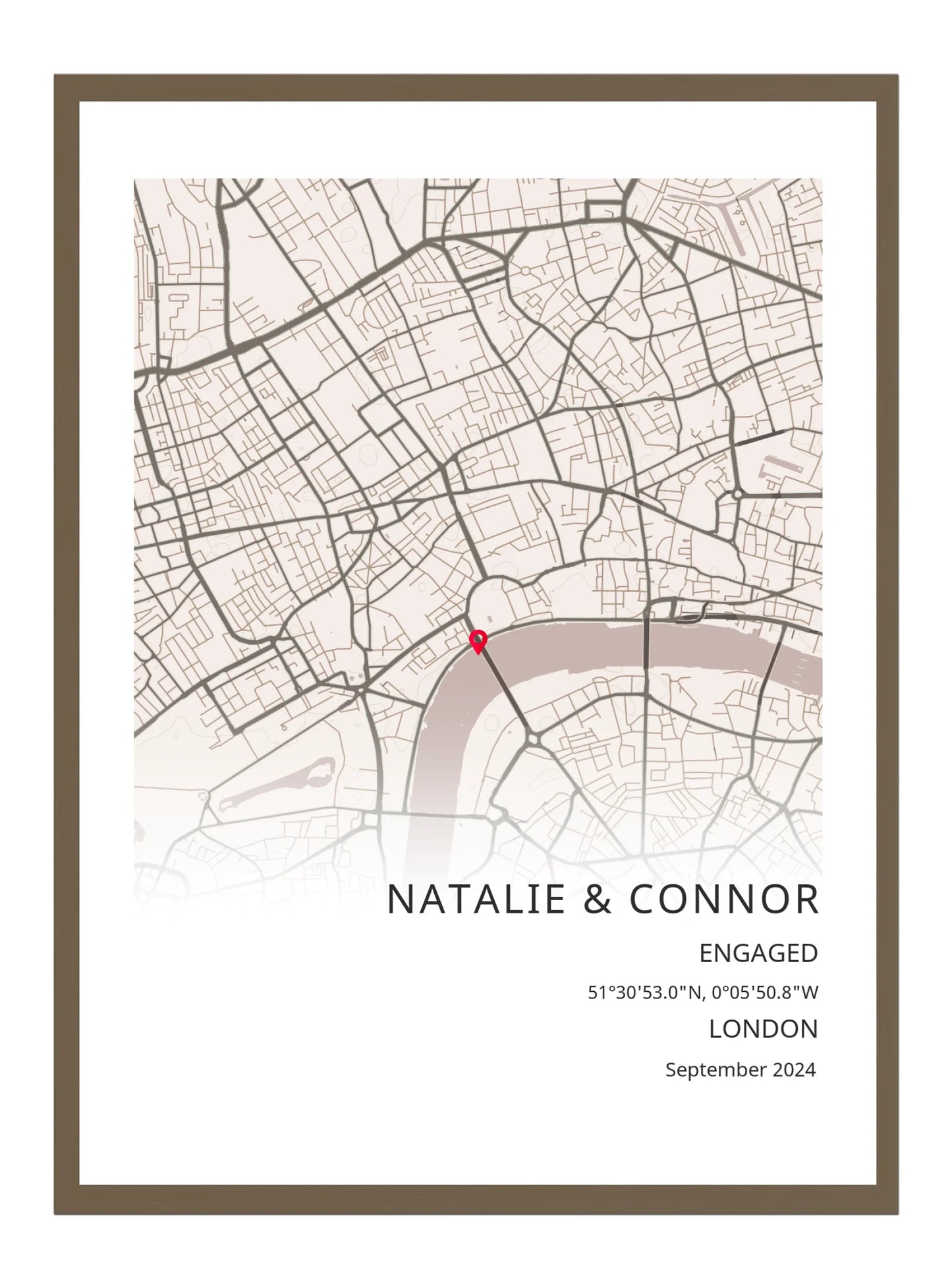 Engagement Portrait Map Poster Print - Personalised