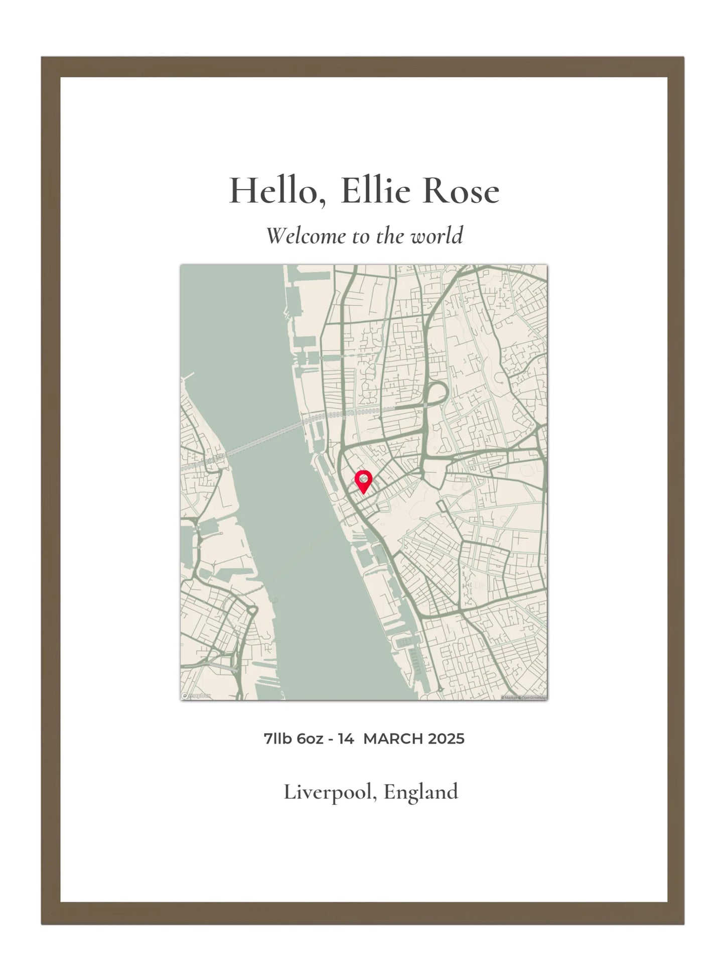 Hello Welcome - Portrait Birth Location Map Print