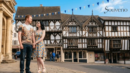Couple celebrating their 1st paper anniversary in Ludlow high street