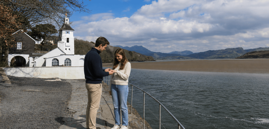 Young couple getting engaged in Portmeririon Wales