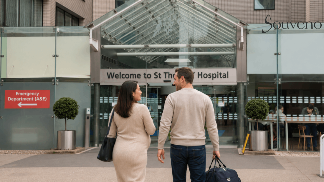 Pregnant Mother and father Entering St Thomas's Hospital London