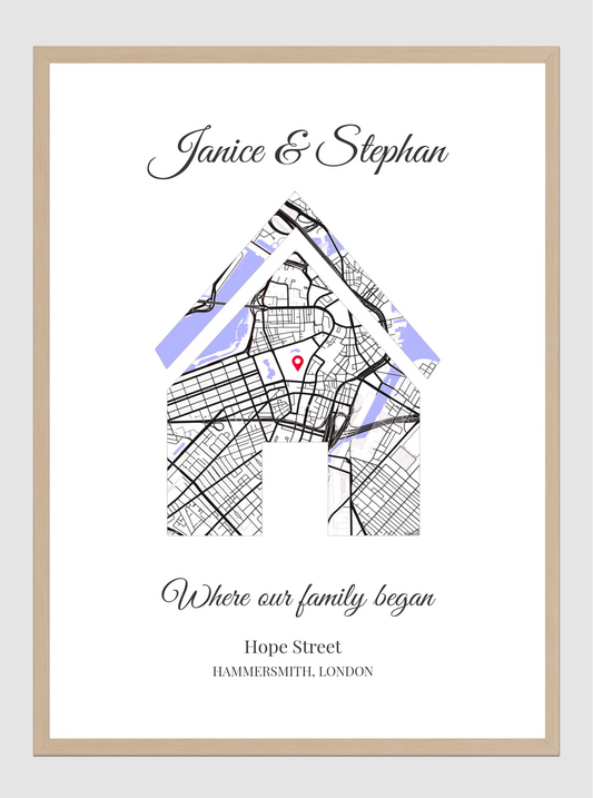 Personalised Map Poster with Natural Wood Frame by Souveno