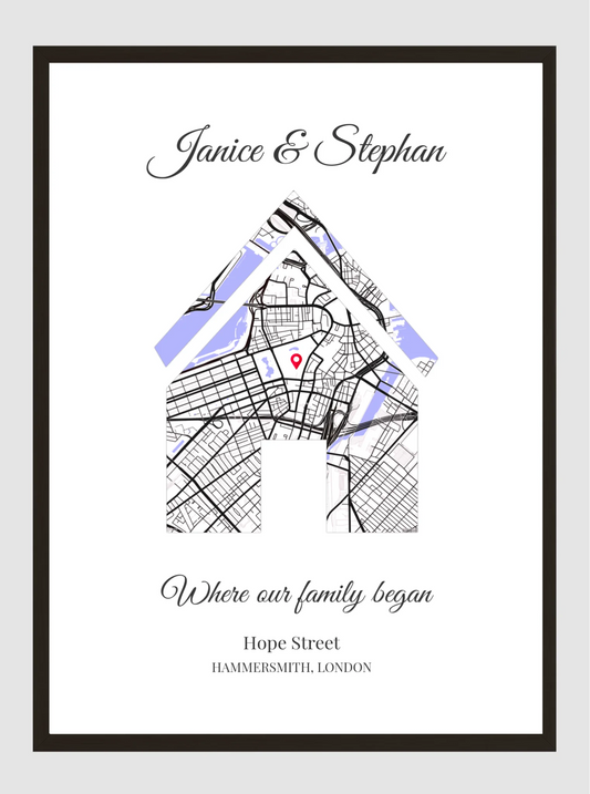 Personalised Map Poster with Black Wood Frame by Souveno