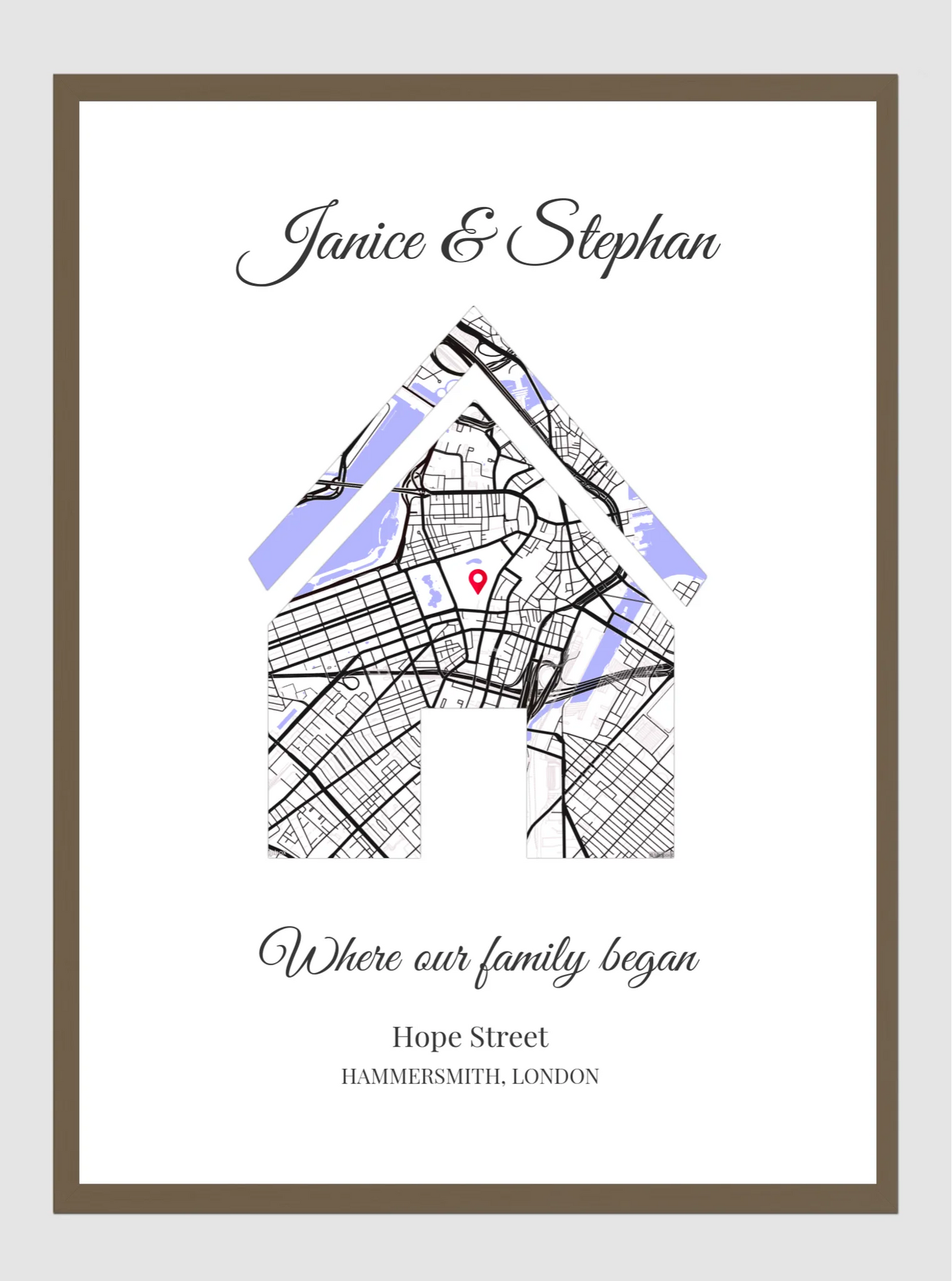 Personalised Map Poster with Dark Wood Frame by Souveno