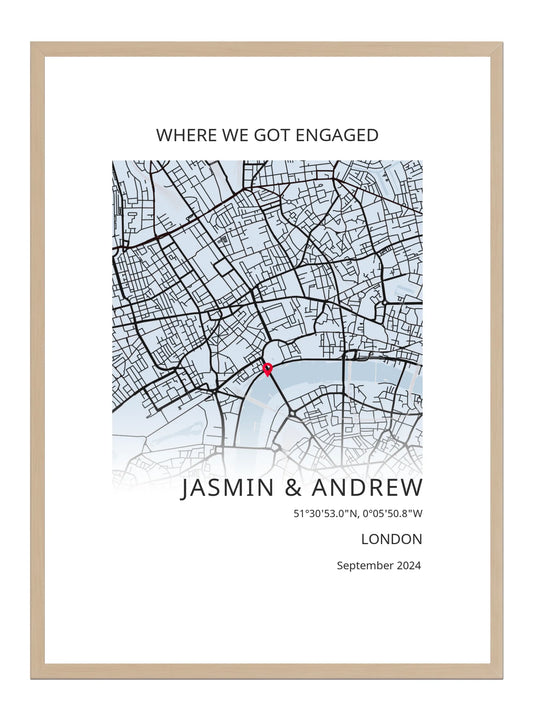 Where We Got Engaged Square Modern Map Poster Print