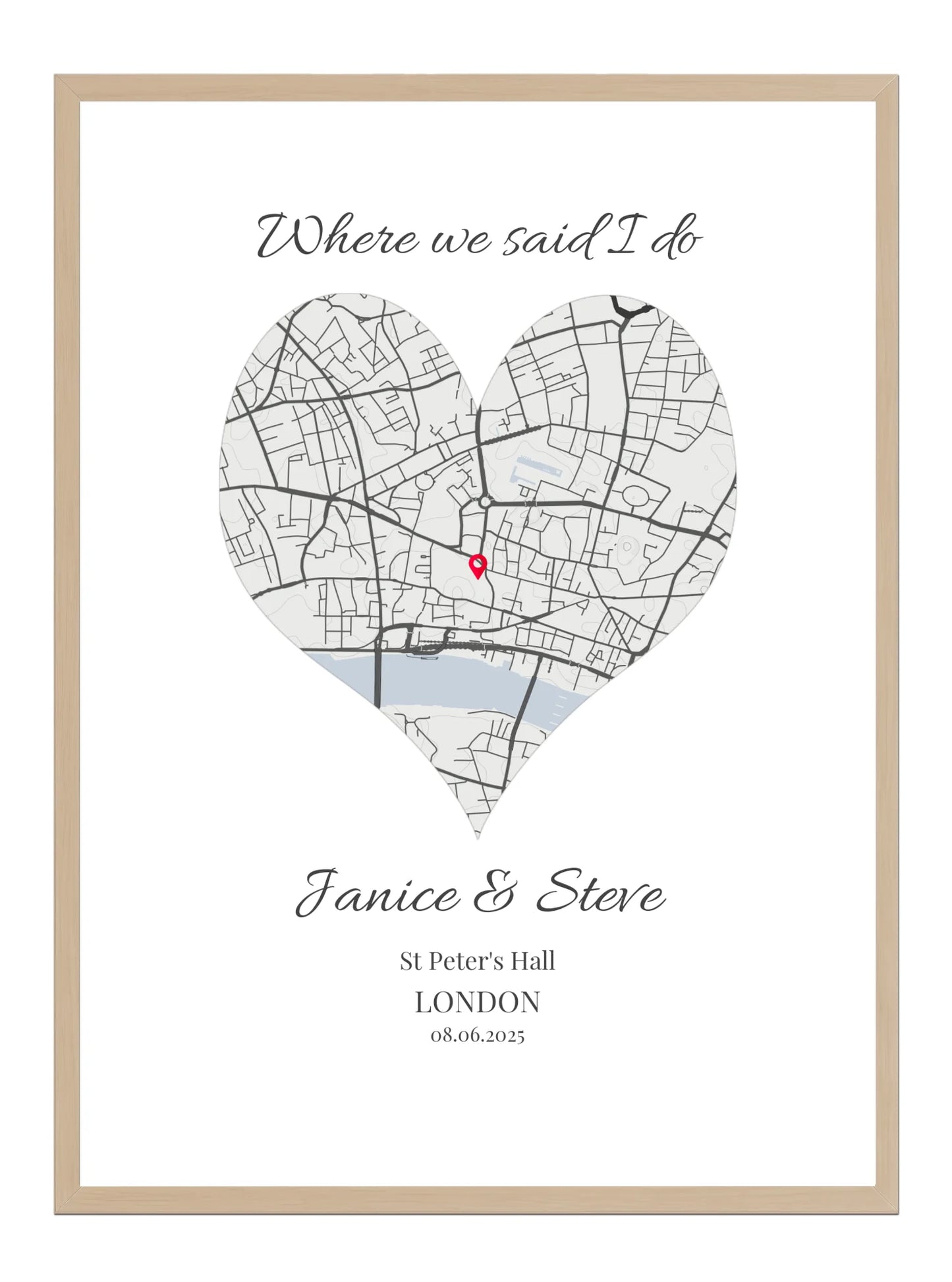 Where we said I do - Heart Shape Wedding Map Print