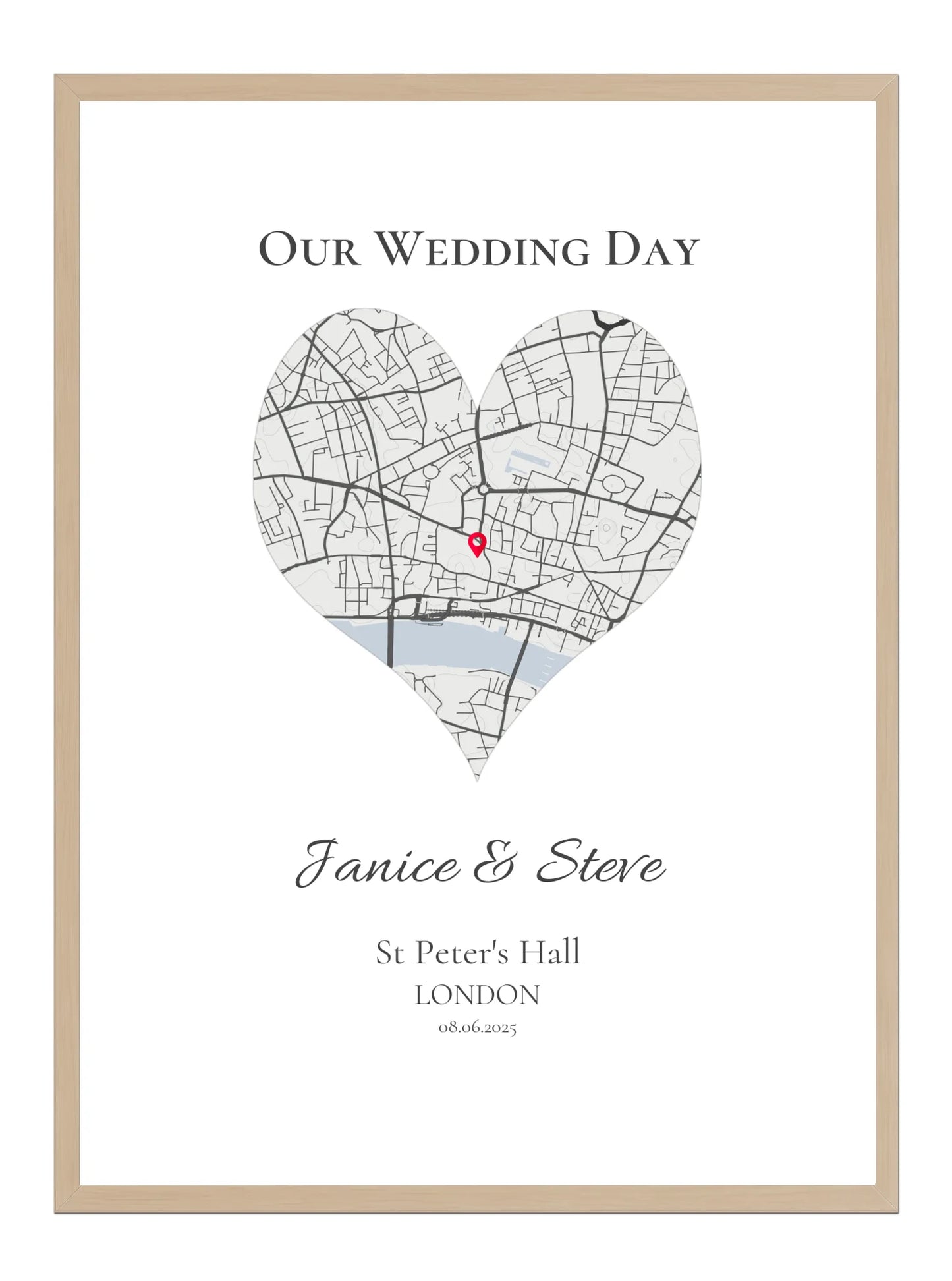 Our Wedding Day - Heart Shape Wedding Map Print