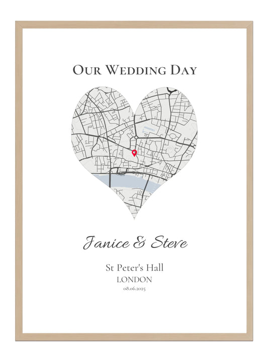 Our Wedding Day - Heart Shape Wedding Map Print