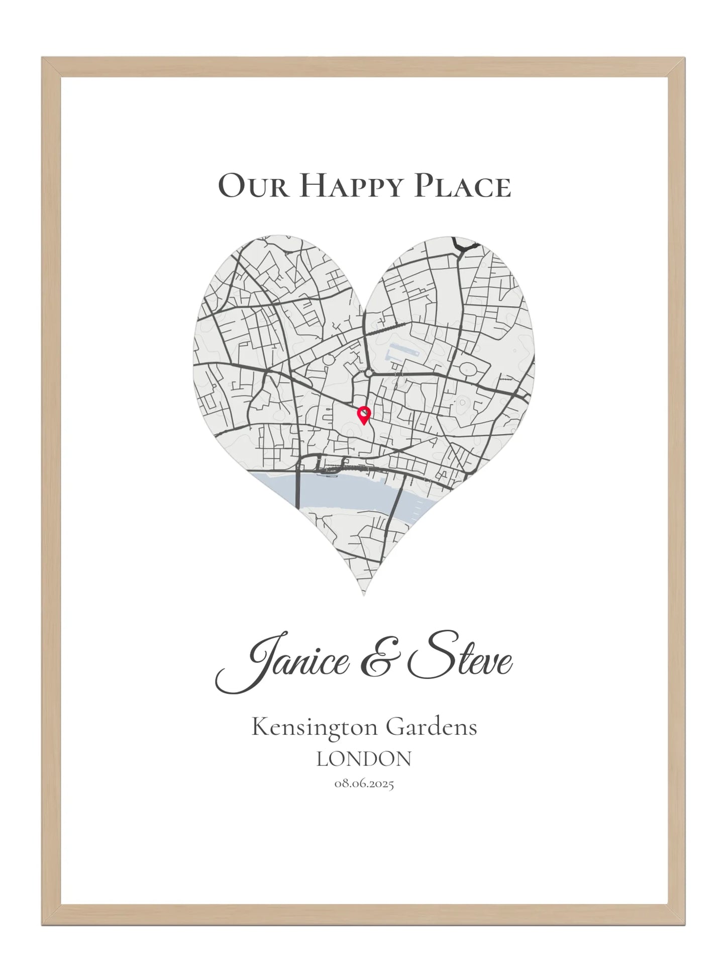 Our Happy Place - Heart Shaped - Personalised Anniversary Map Print