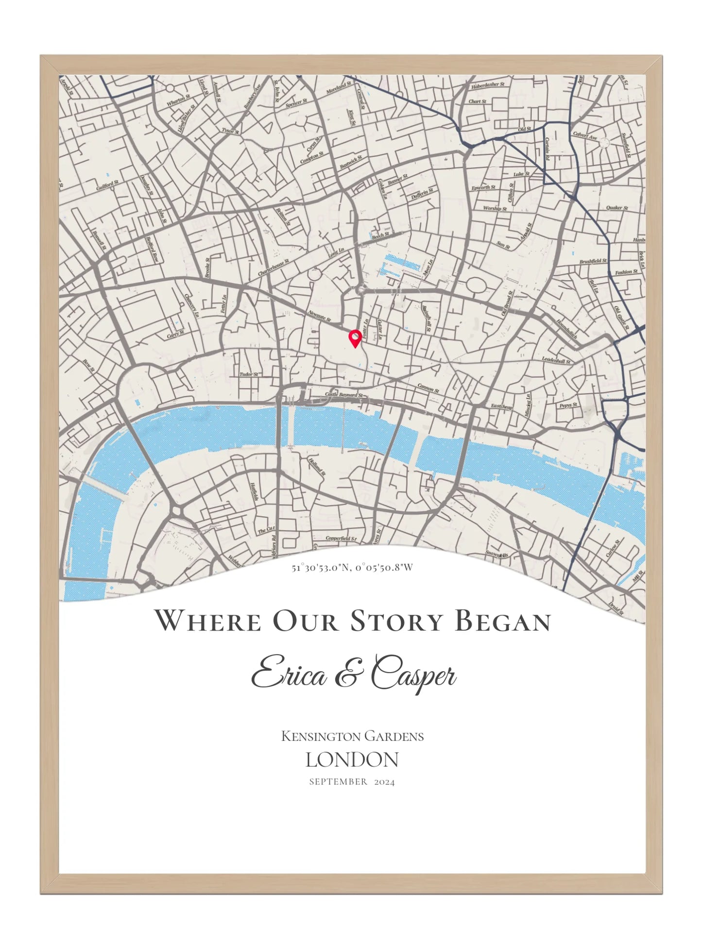 Where Our Story Began - Wave Shape - Personalised Anniversary Map Print