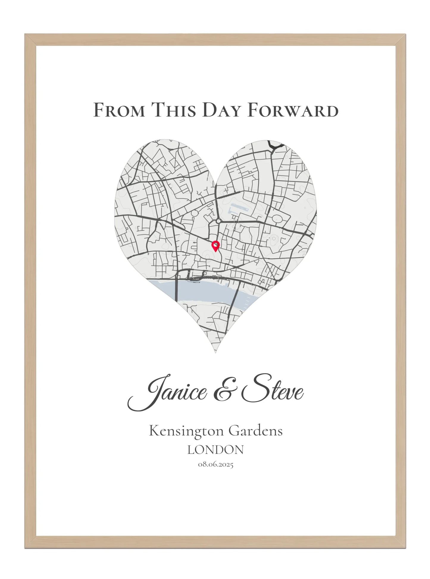 From This Day Forward - Heart Shaped - Personalised Anniversary Map Print