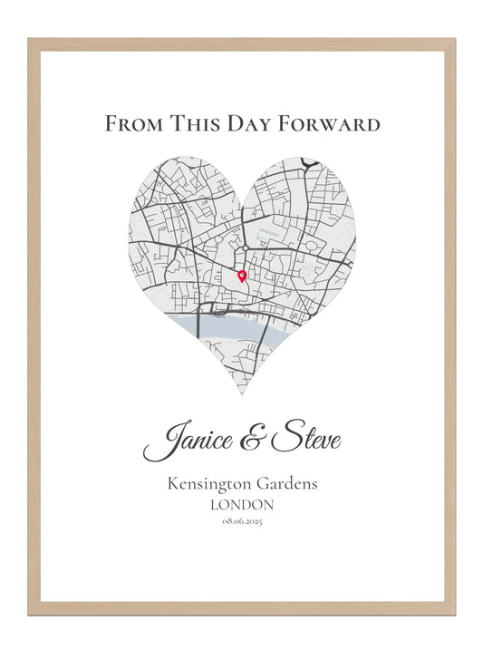 From This Day Forward - Heart Shaped - Personalised Anniversary Map Print
