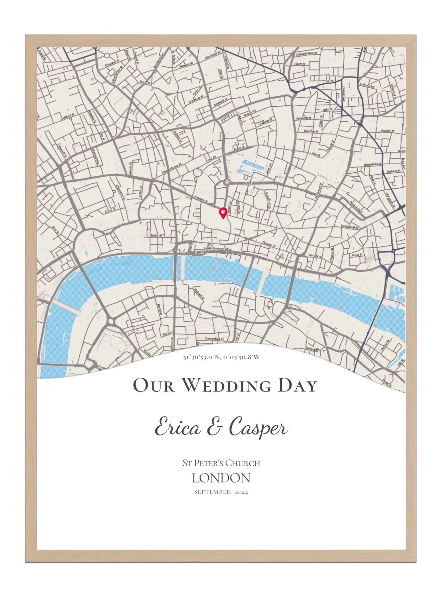 Our Wedding Day - Wave Shape Wedding Map Print