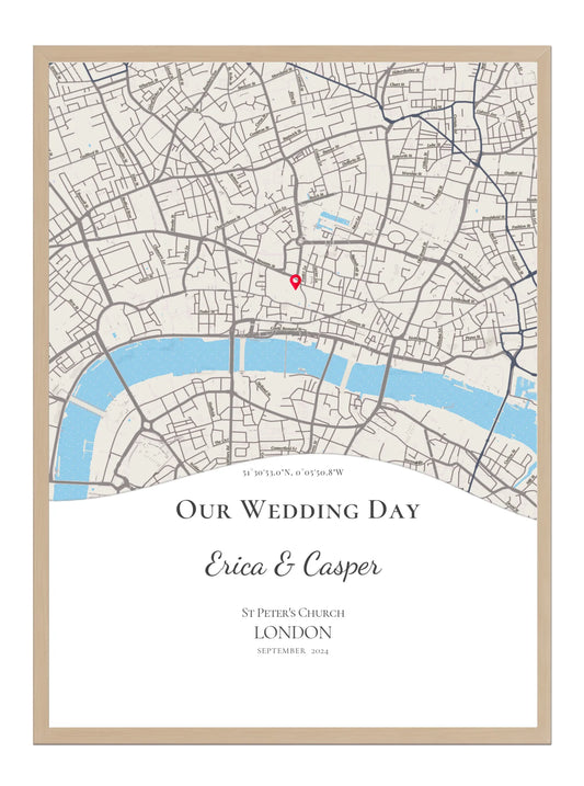 Our Wedding Day - Wave Shape Wedding Map Print