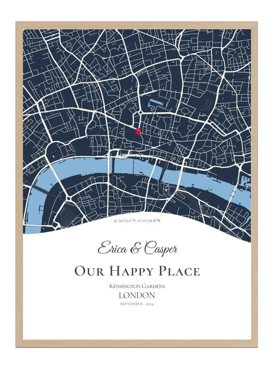 Our Happy Place - Wave - Personalised Anniversary Map Print