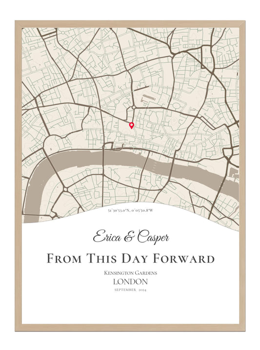 From This Day Forward - Wave Shaped - Personalised Anniversary Map Print
