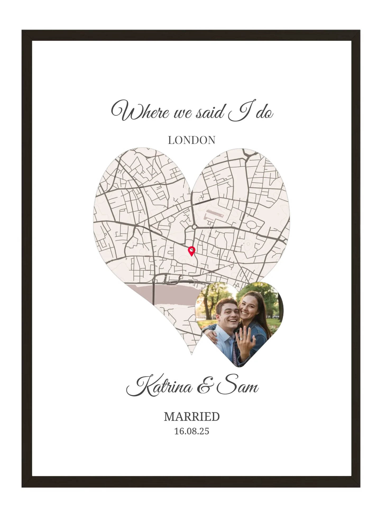 Where we said I do -Heart Shape Photo Wedding Map Print