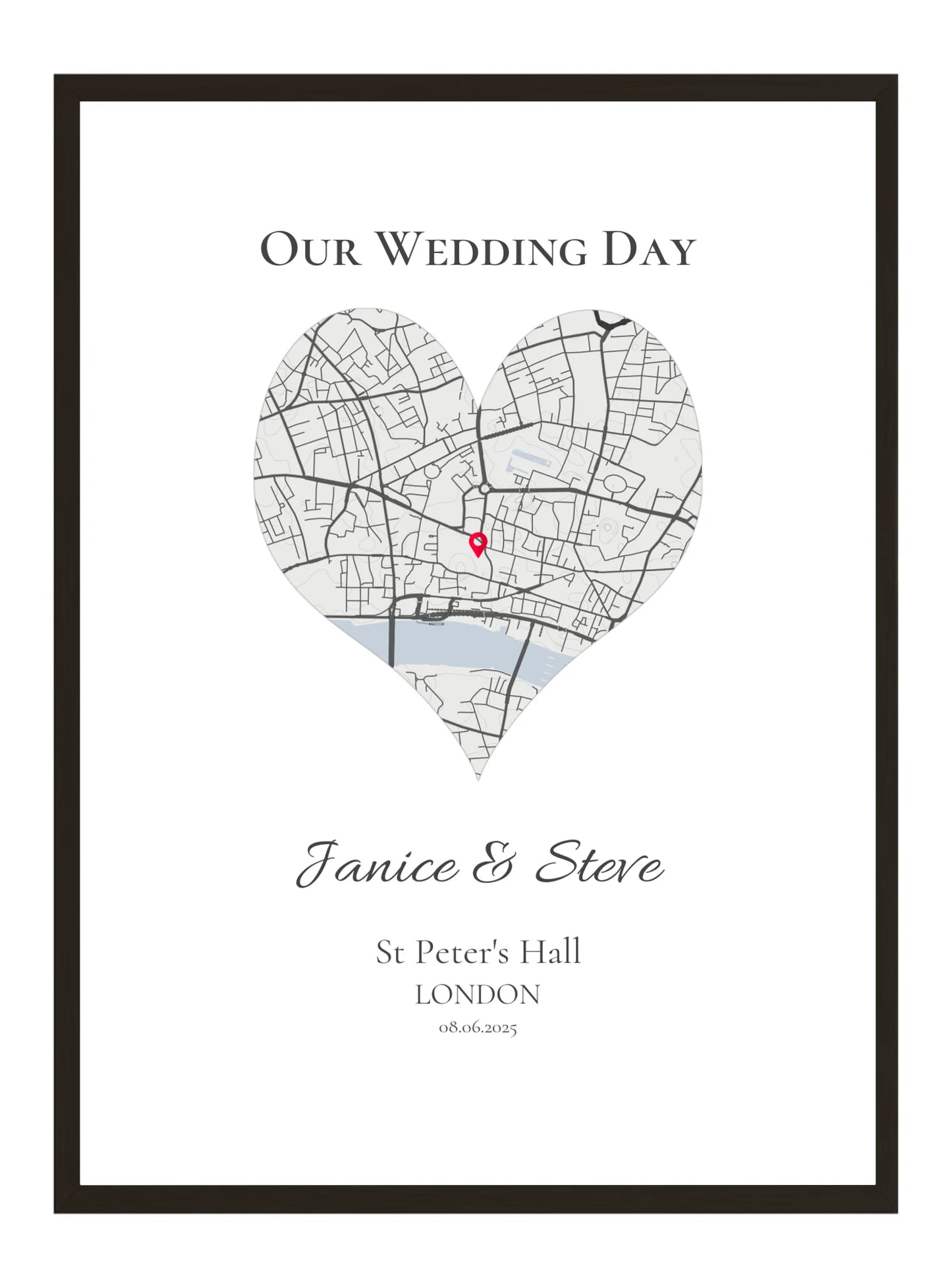 Our Wedding Day - Heart Shape Wedding Map Print