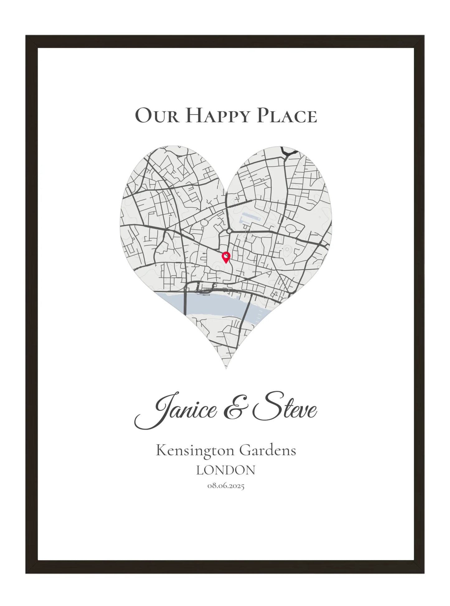 Our Happy Place - Heart Shaped - Personalised Anniversary Map Print