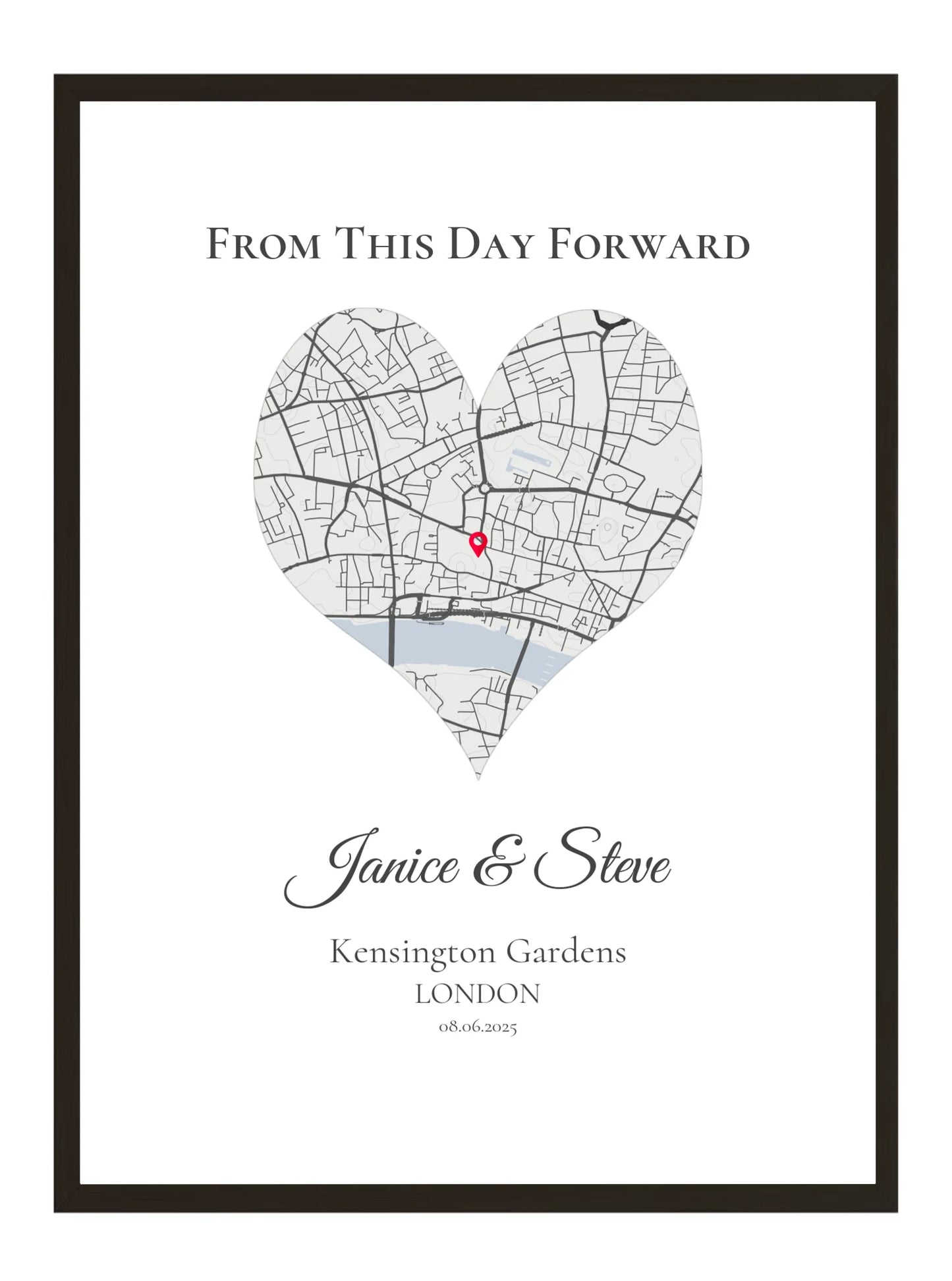 From This Day Forward - Heart Shaped - Personalised Anniversary Map Print
