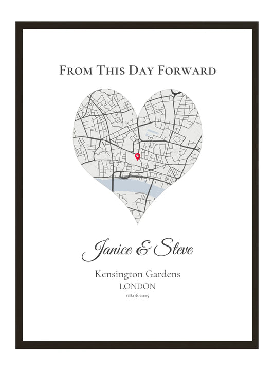 From This Day Forward - Heart Shaped - Personalised Anniversary Map Print