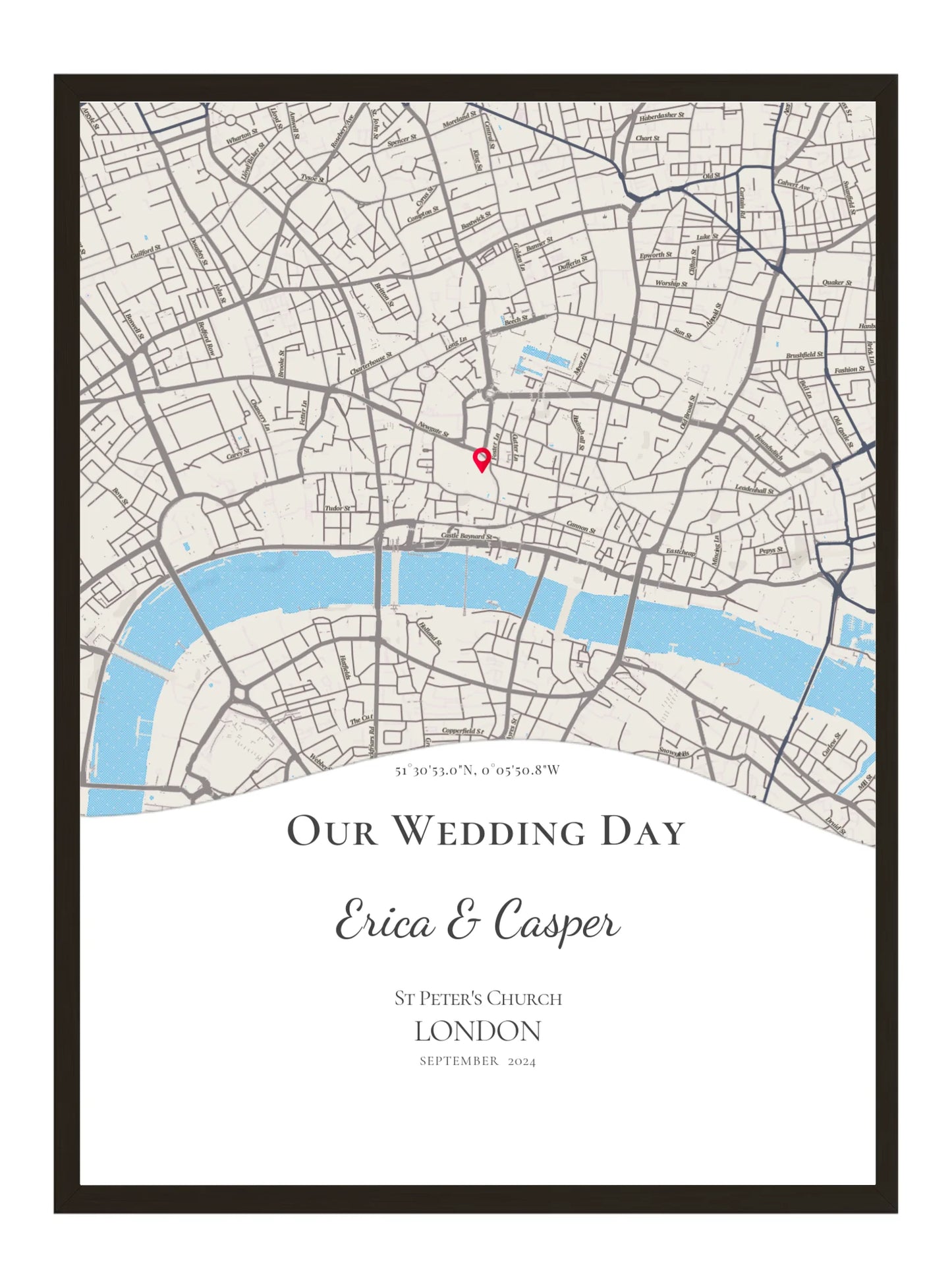 Our Wedding Day - Wave Shape Wedding Map Print