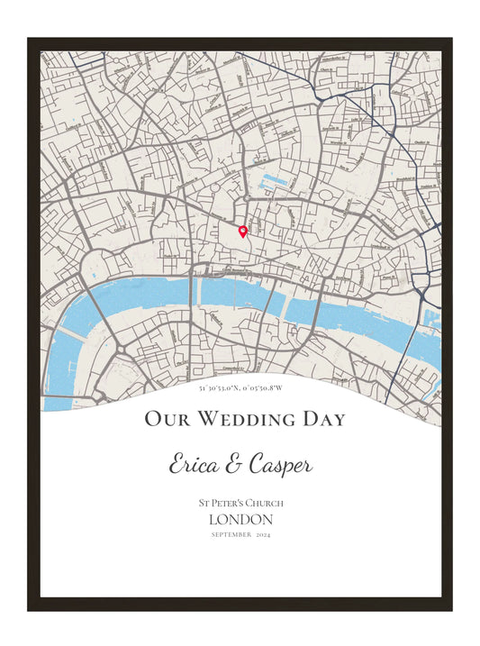 Our Wedding Day - Wave Shape Wedding Map Print