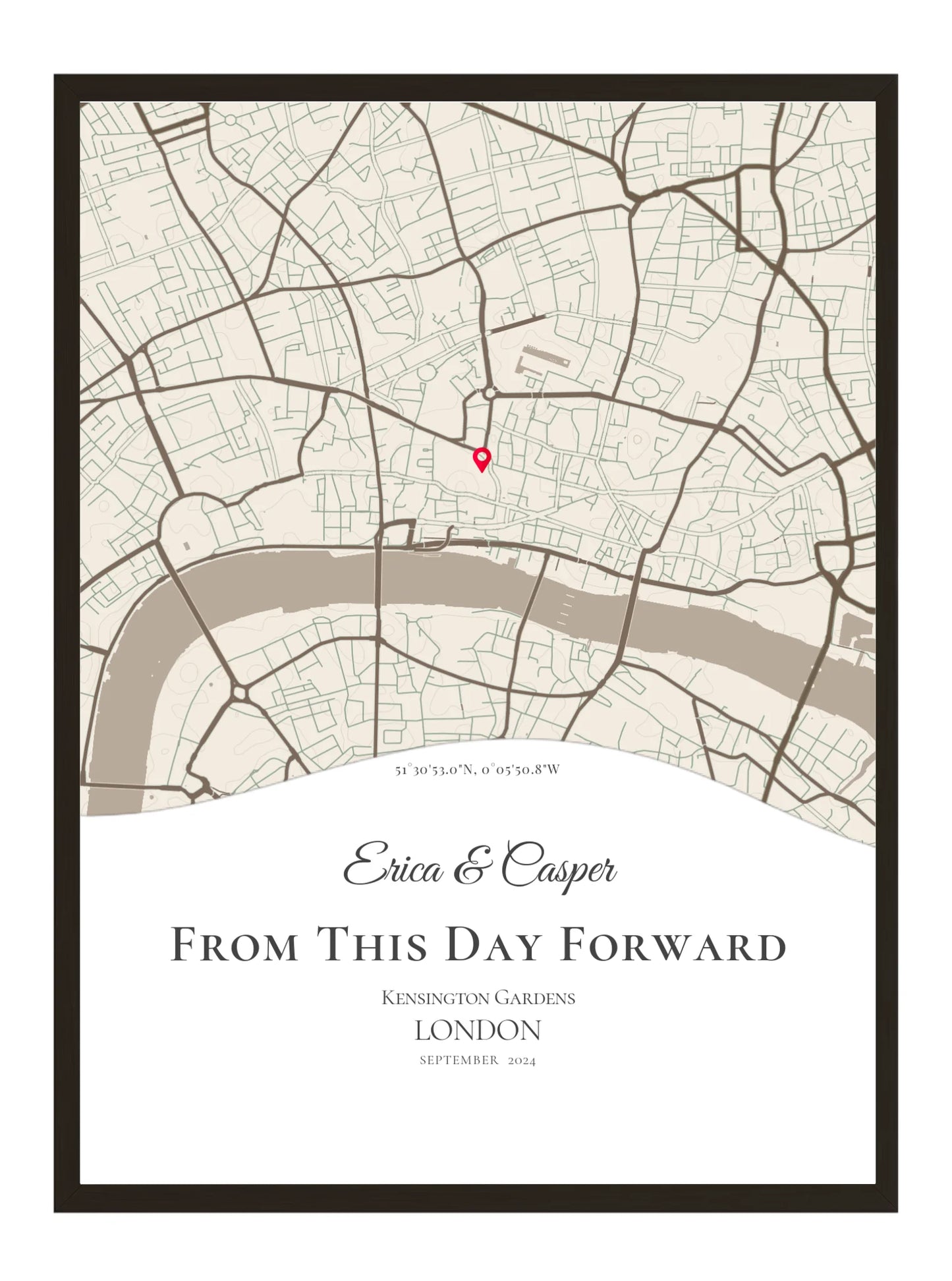 From This Day Forward - Wave Shaped - Personalised Anniversary Map Print