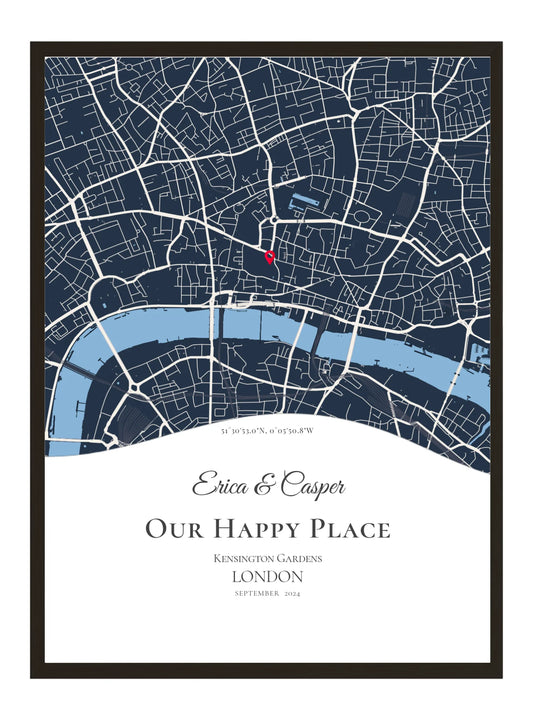 Our Happy Place - Wave - Personalised Anniversary Map Print