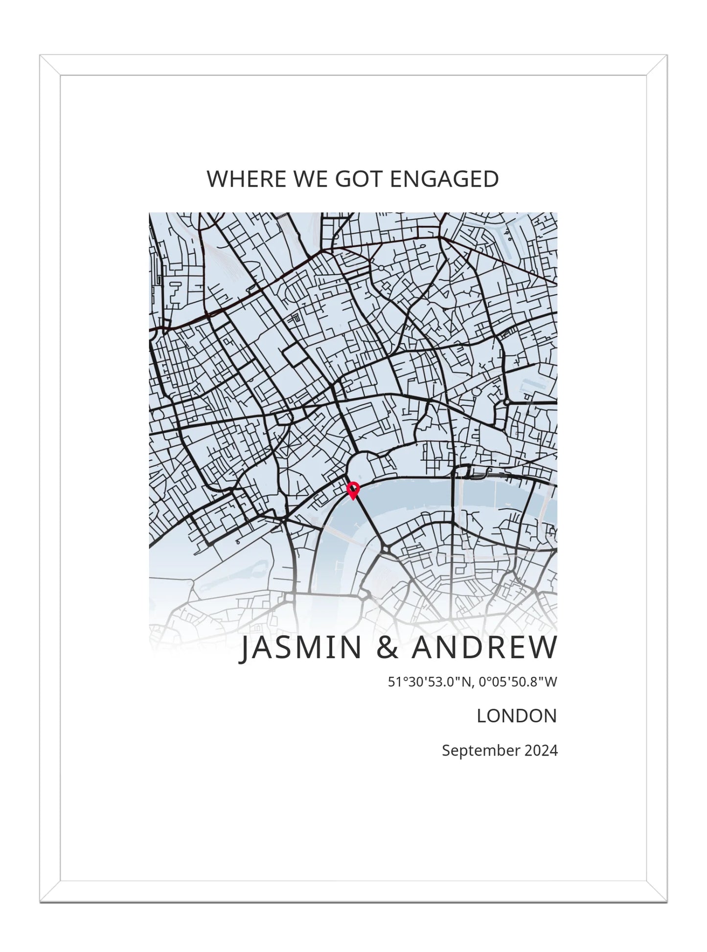 Where We Got Engaged Square Modern Map Poster Print