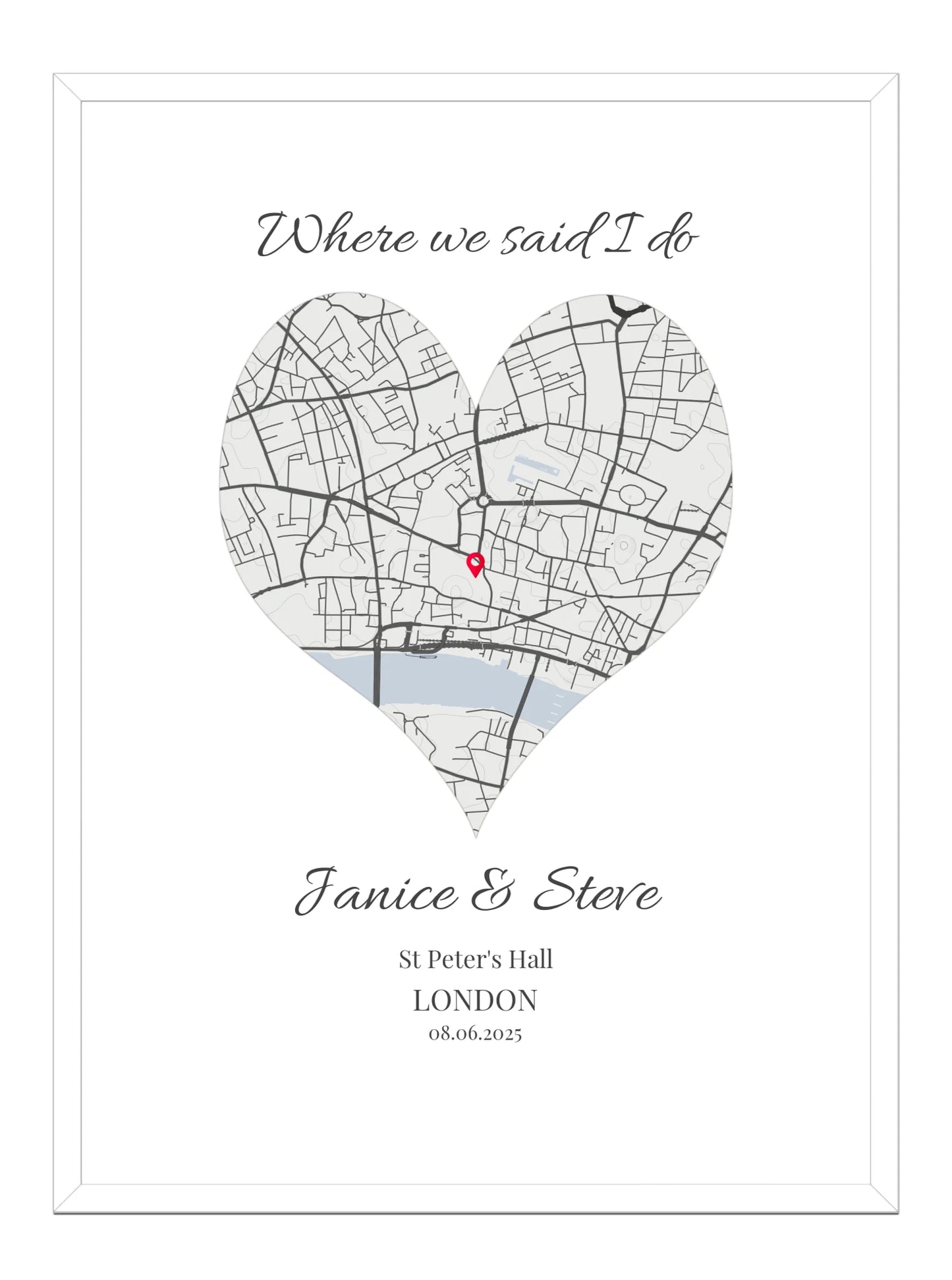 Where we said I do - Heart Shape Wedding Map Print