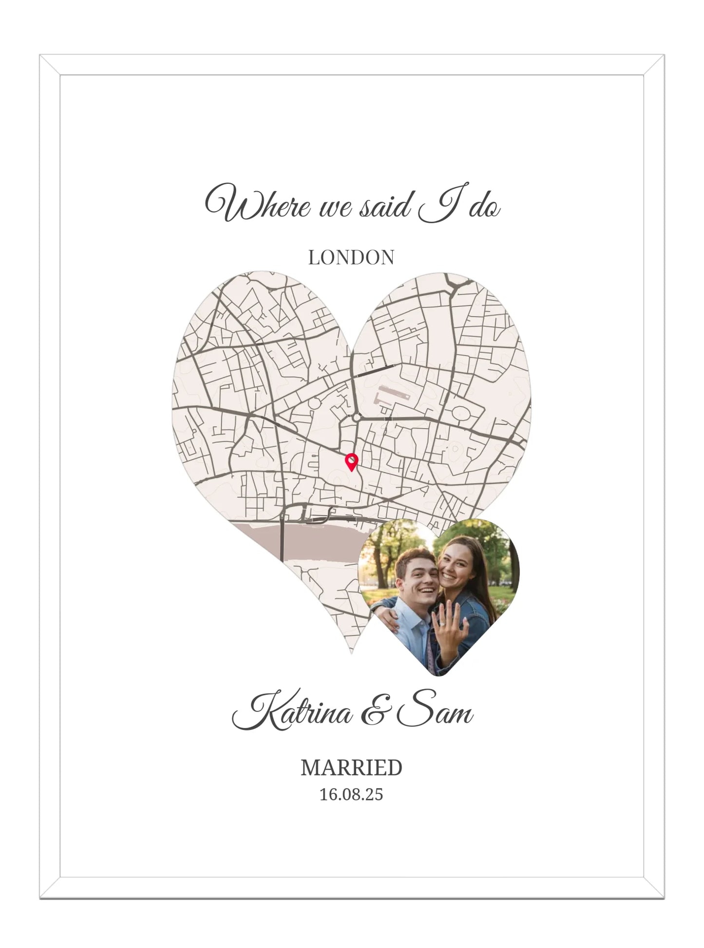 Where we said I do -Heart Shape Photo Wedding Map Print