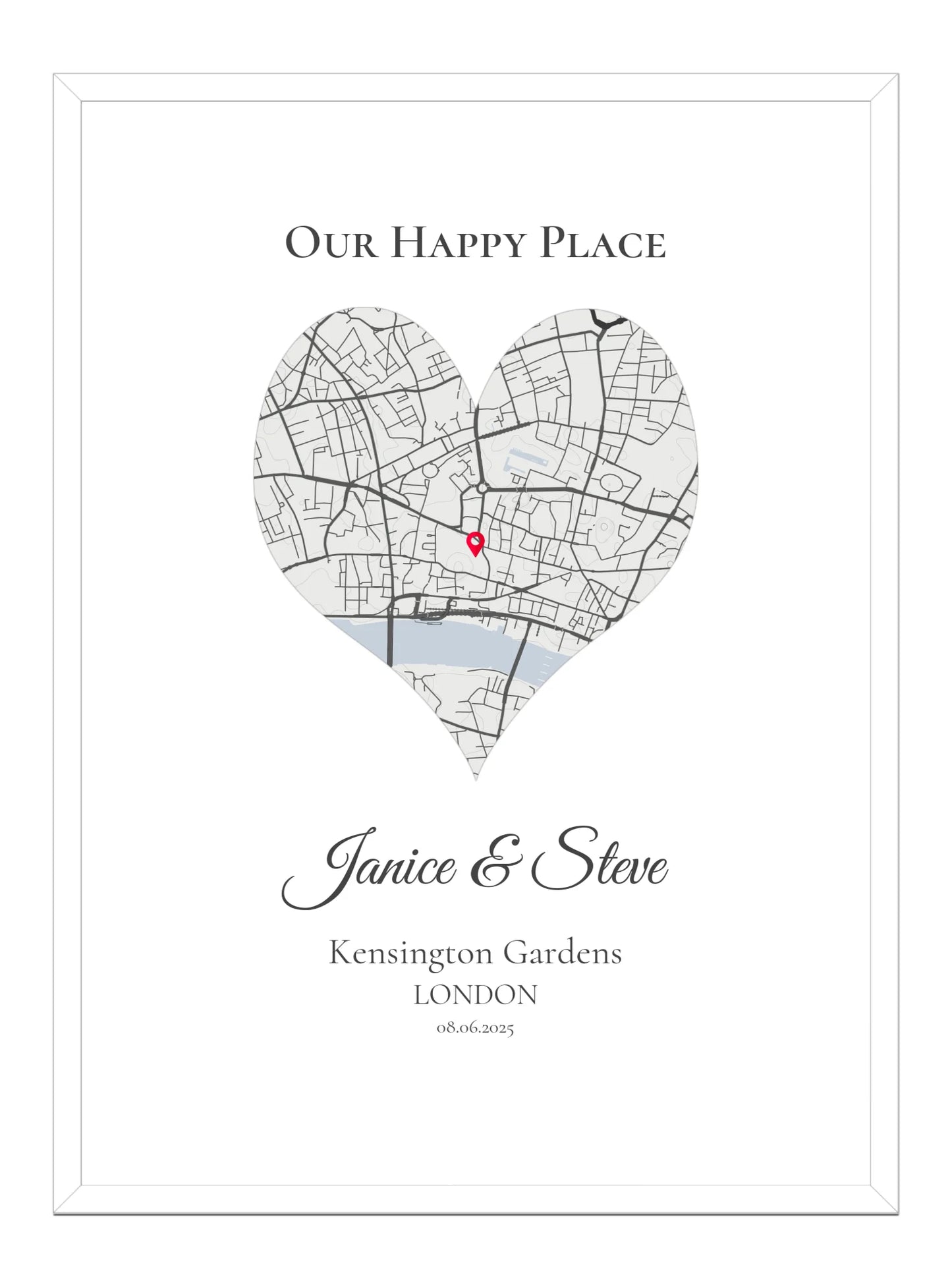 Our Happy Place - Heart Shaped - Personalised Anniversary Map Print