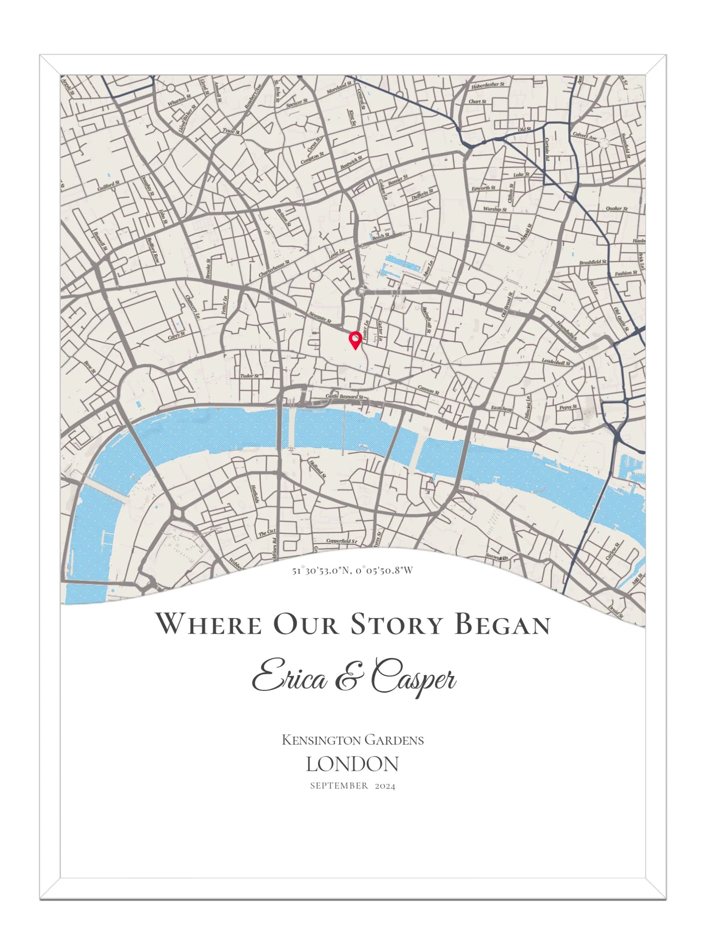 Where Our Story Began - Wave Shape - Personalised Anniversary Map Print