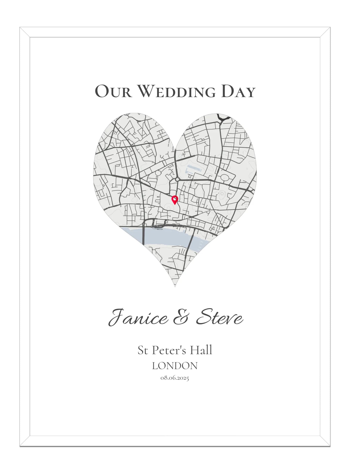 Our Wedding Day - Heart Shape Wedding Map Print