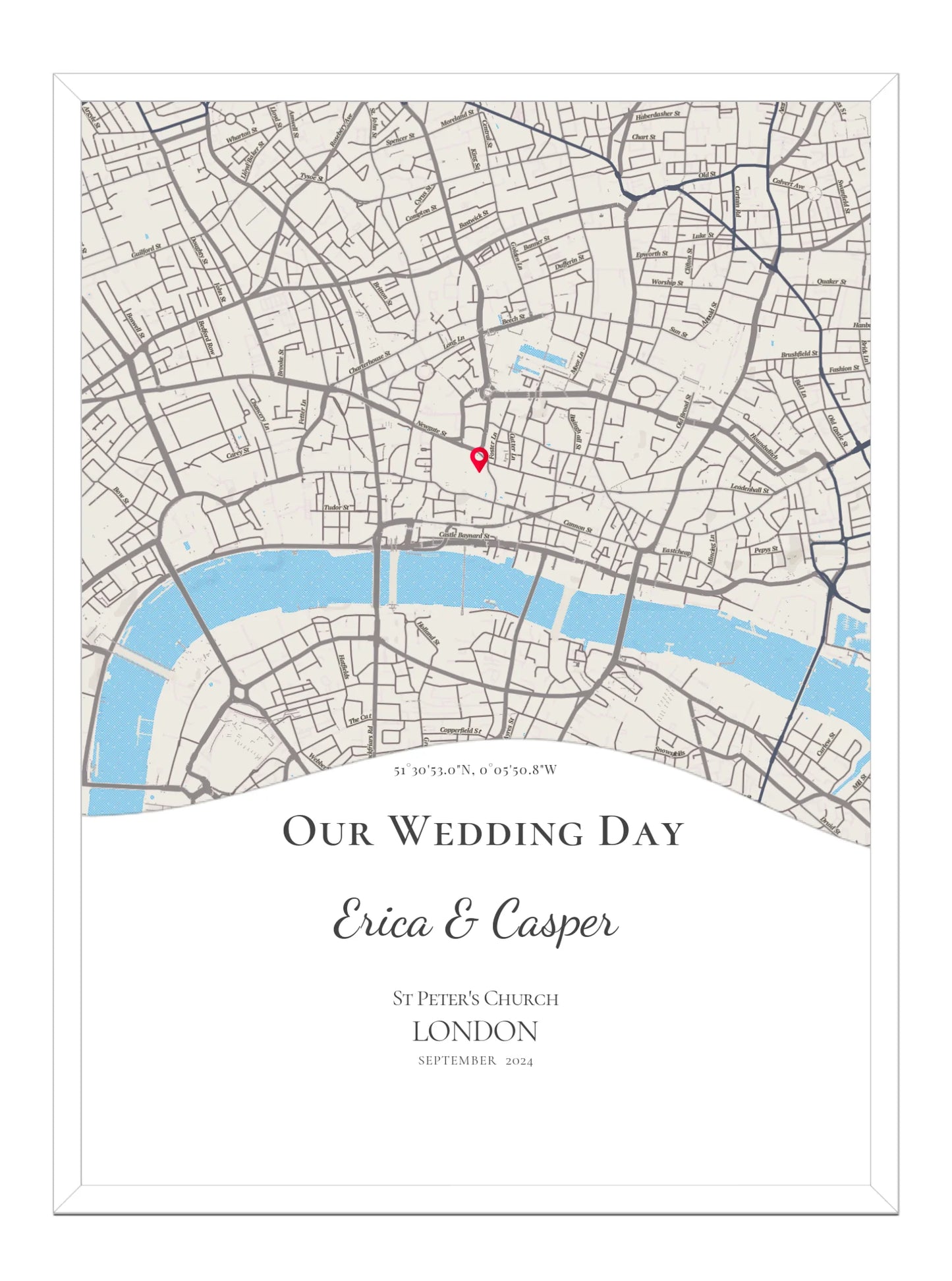 Our Wedding Day - Wave Shape Wedding Map Print