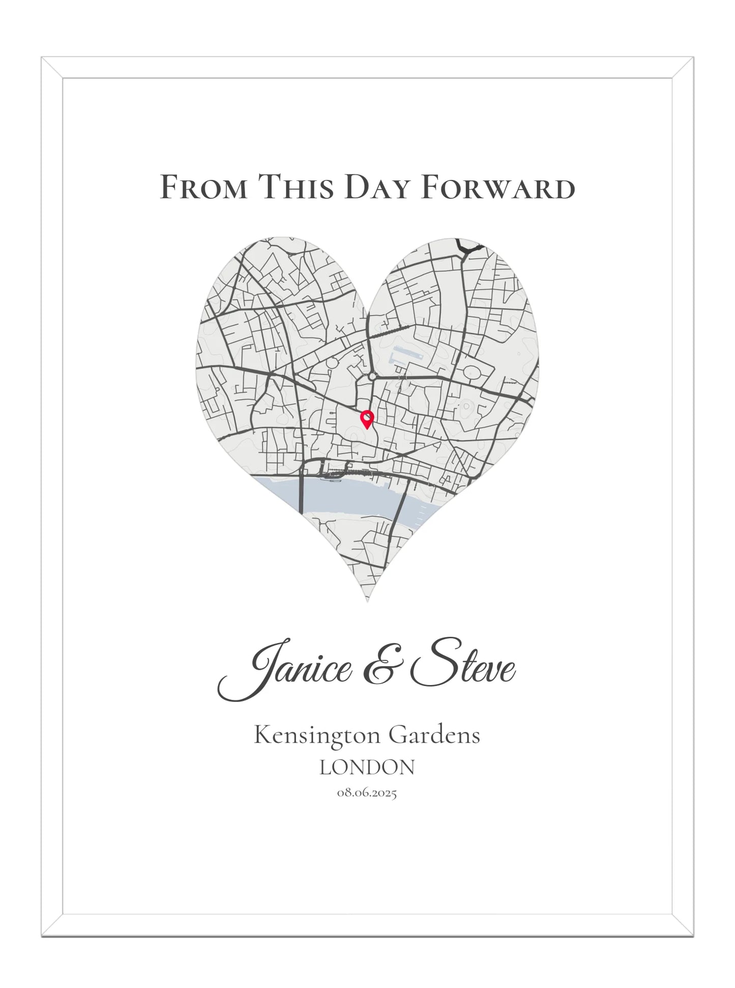 From This Day Forward - Heart Shaped - Personalised Anniversary Map Print