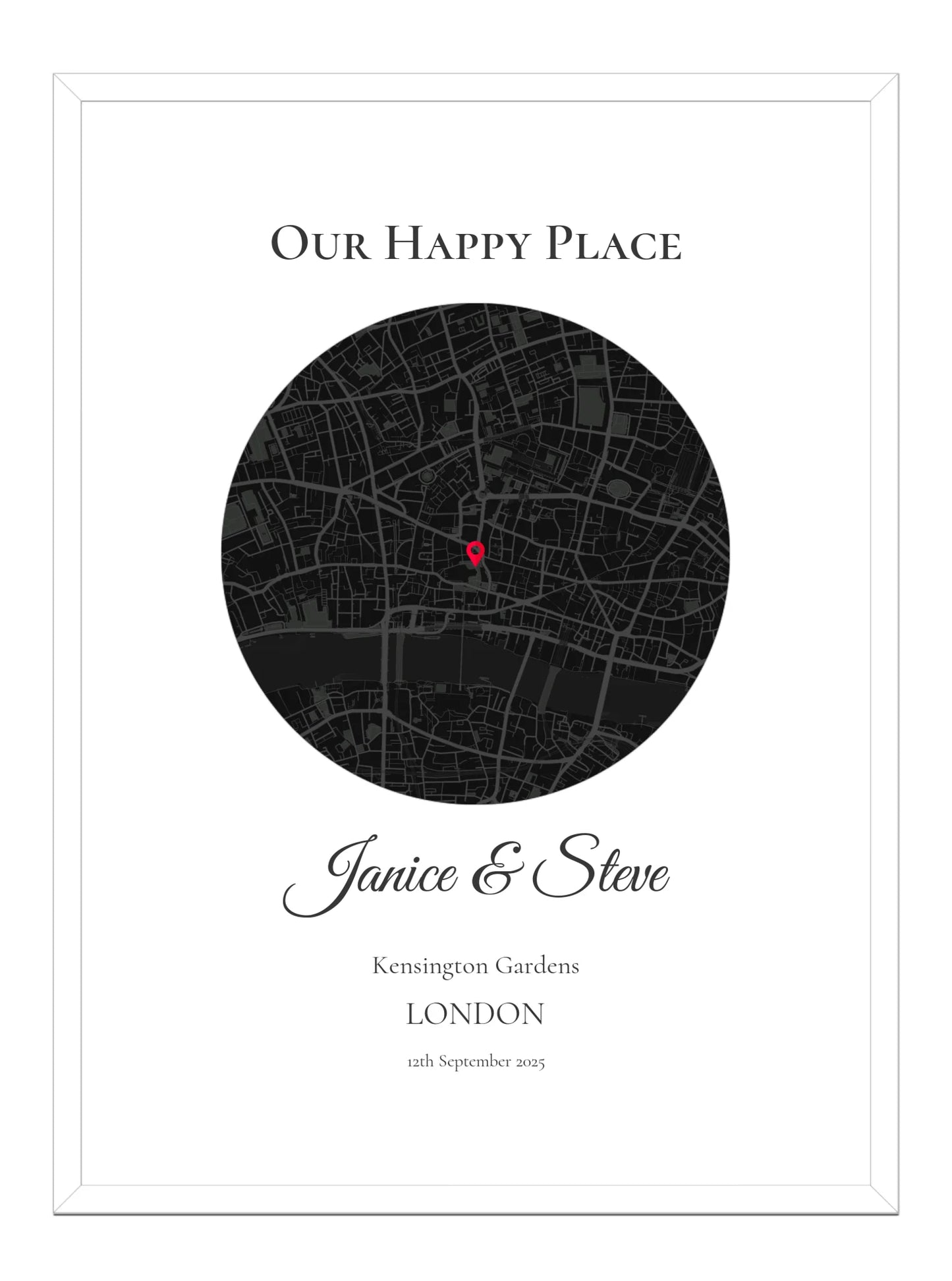 Our Happy Place - Black Circle - Personalised Anniversary Map Print
